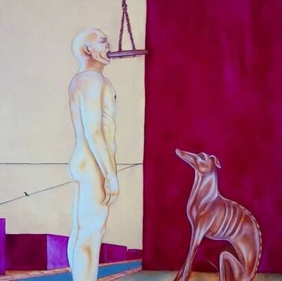 Un chien qui promène son maitre  - A Paint Artwork by Alice TRAVERSE