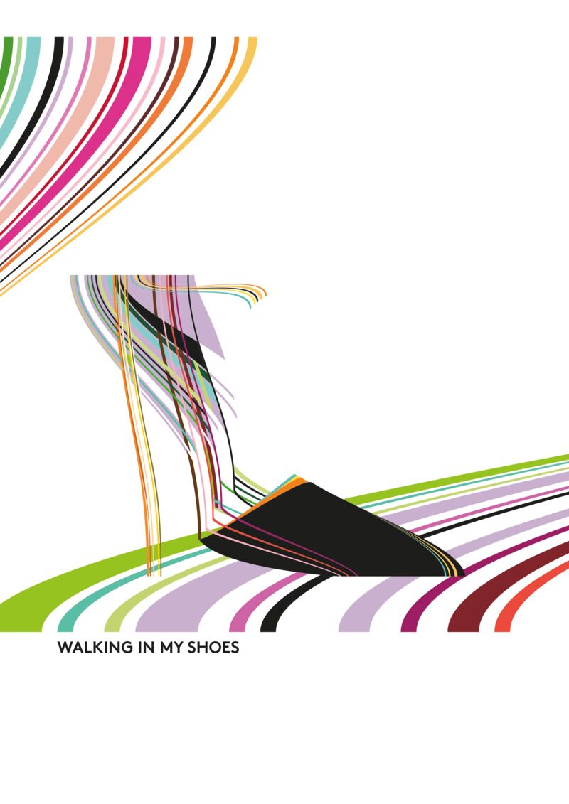 WALKING IN MY SHOES - a Digital Graphics and Cartoon by Monika Schneiter