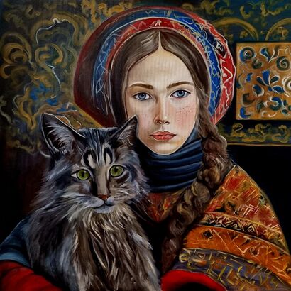 Девушка с кошкой - a Paint Artowrk by Ekaterina Samitina