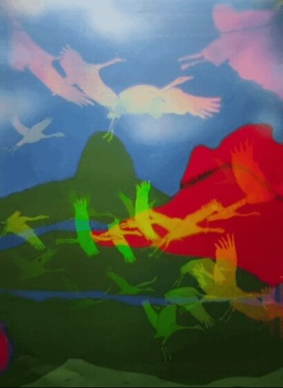 Swarm Intelligence in 3D - Holographic Swarm of Migratory Birds - a Paint Artowrk by Juergen Eichler