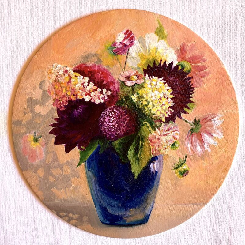Flowers in Blue Vase - a Paint by Elena Belous