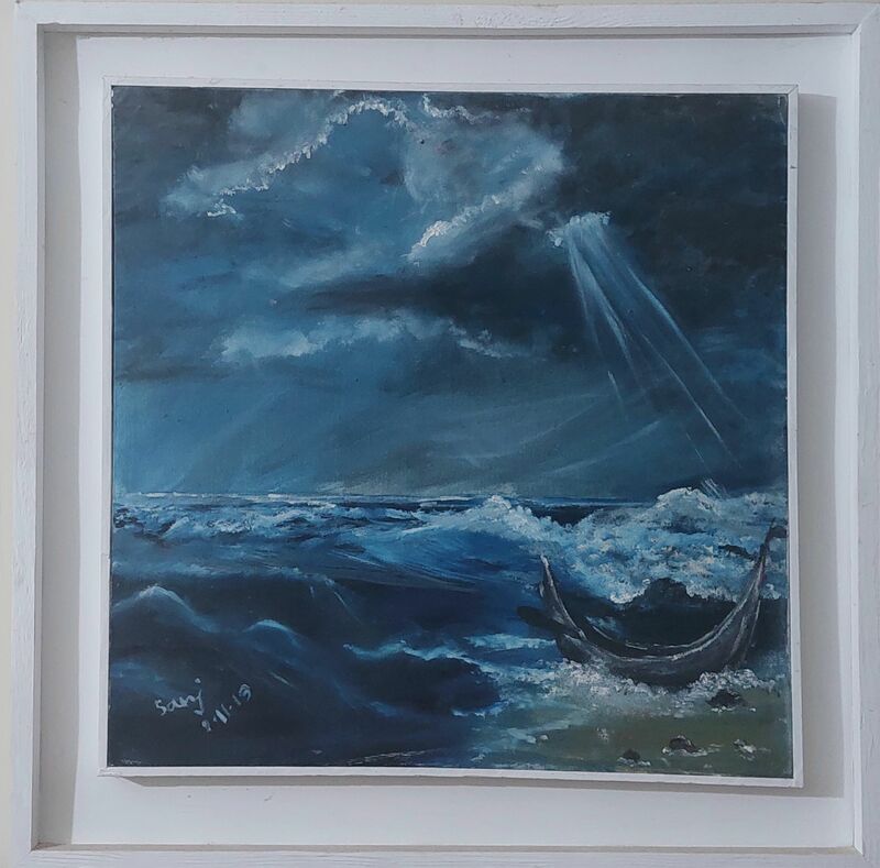 A lonely Sampan - a Paintings by Sanja
