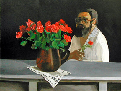 L'uomo dal fiore in mano - A Paint Artwork by paolo cazzella o della joie de vivre