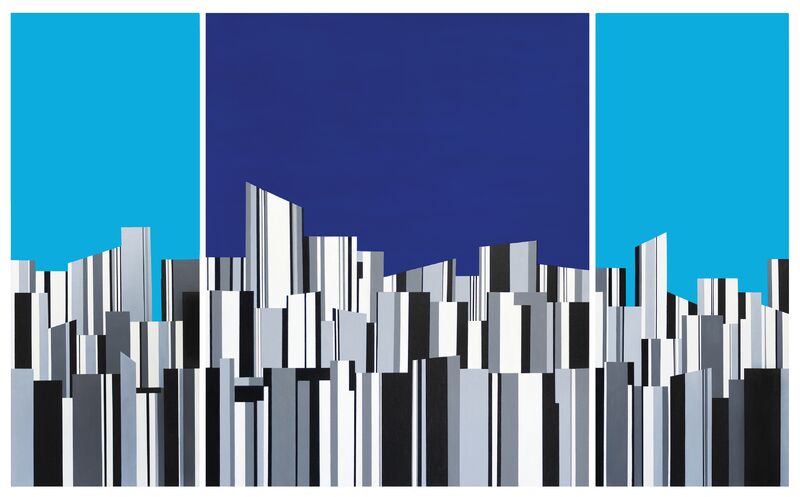 Bluish Urban Landscape (Triptych) - a Paint by Claudia Castro Barbosa
