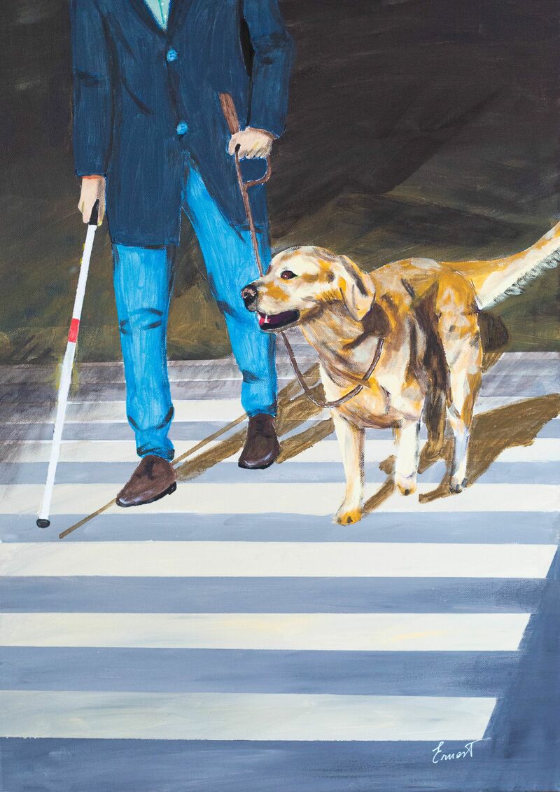 Ciego con su perro cruzando un paso de peatones pintado por Ernest Carneado Ferreri - a Paint by Ernest Carneado Ferreri