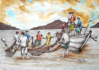 Pescatori all'alba - A Paint Artwork by ROSA LEONE
