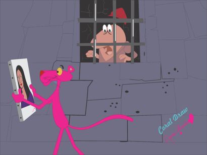 Pink Panther stole Big Nose's painting. - A Digital Graphics and Cartoon Artwork by Ayaz  Uddin