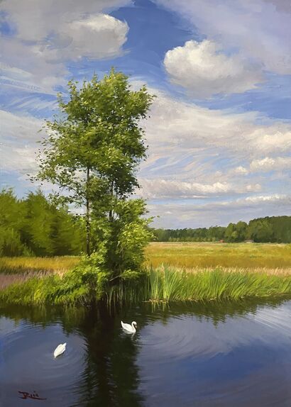 Pond behind Castle Maurick Netherlands  - a Paint Artowrk by Rui Zhao