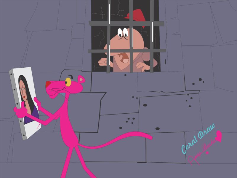 Pink Panther stole Big Nose's painting. - a Digital Graphics and Cartoon by Ayaz  Uddin