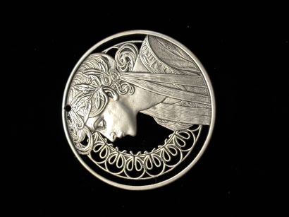 Alphonse Mucha’ Laurel Hand Cut From Silver Coin  - a Sculpture & Installation Artwork by Robert Johnson 