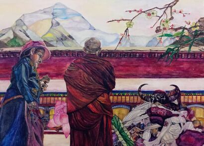 Temples in Lhasa - a Paint Artowrk by JING  LIU