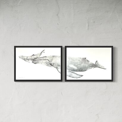 Humpback Whale and Calf Diptych - a Paint Artowrk by Josefina Herz