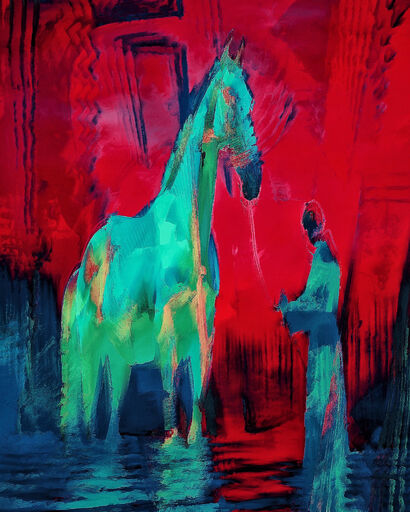 Transgression: Bathing of a sky blue horse at the sunset of the Universe - a Digital Art Artowrk by Oleg Gant