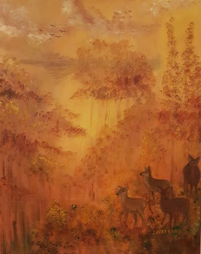 Chevreuils au crépuscule - A Paint Artwork by Jo