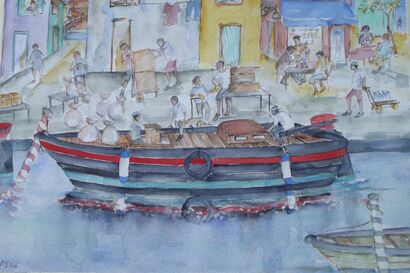 The Bargemen of Burano - a Paint Artowrk by P.G.Rob