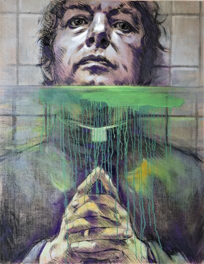 the priest in swimming-pool - a Paint Artowrk by Gerd Mosbach