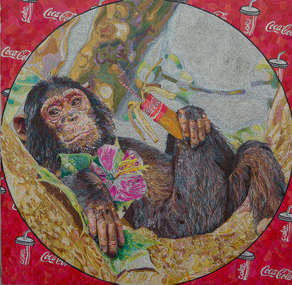 Back to the Plastic Age - Monkeys love Coke Bananas - a Paint Artowrk by Simona Proto