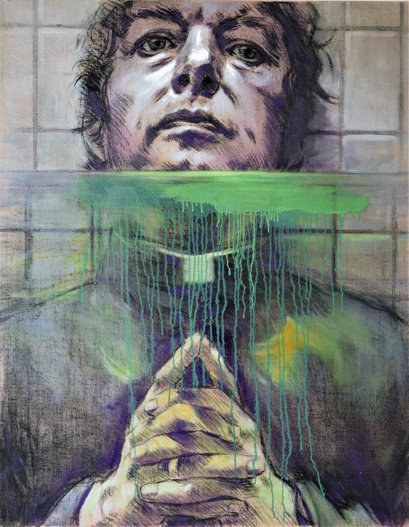 the priest in swimming-pool - a Paint by Gerd Mosbach