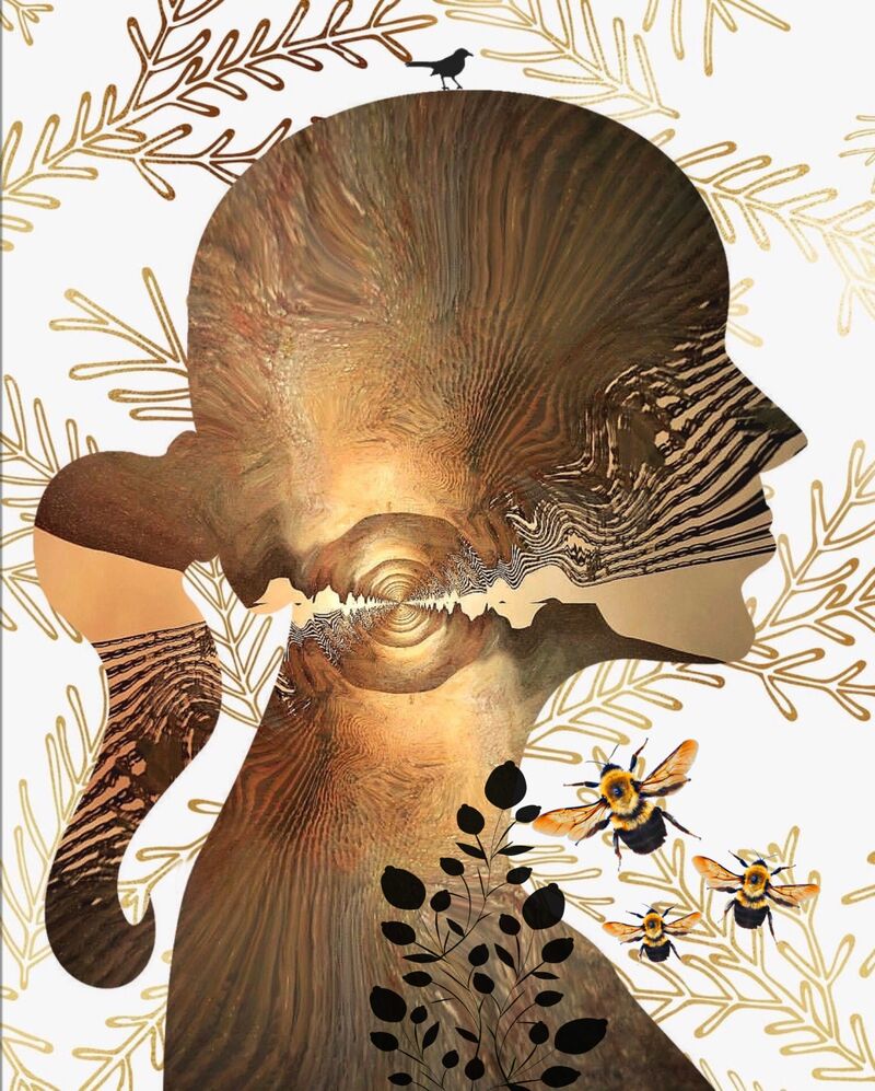 Golden Lady with bees  - a Digital Art by giuliabaita_artista 