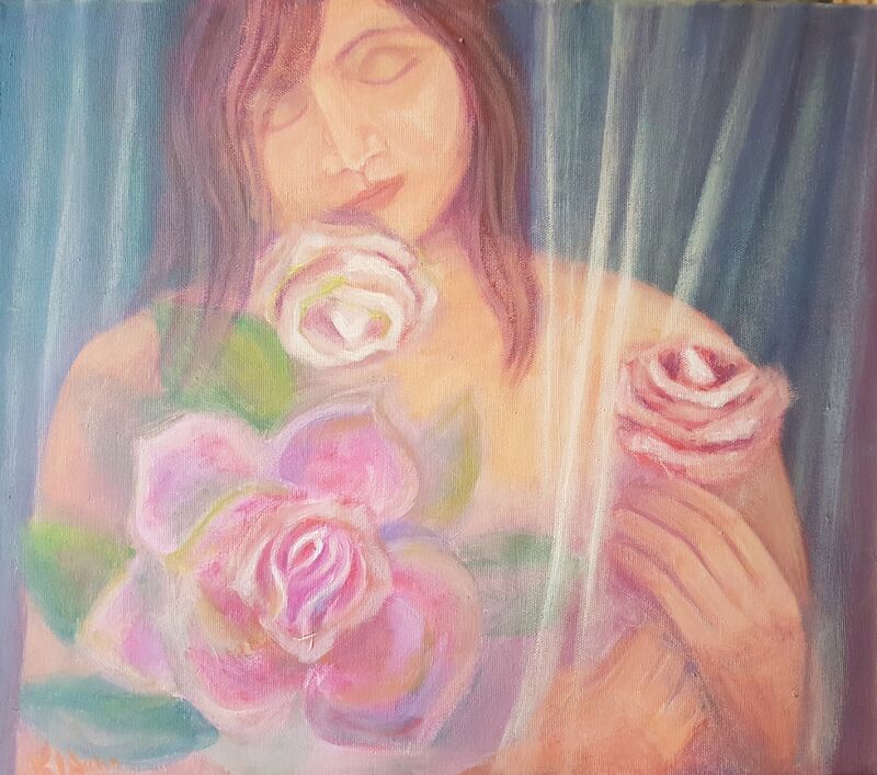 Woman with roses - a Paint by Karolina Wicha