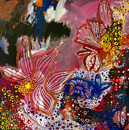 flower and rabbit - a Paint Artowrk by Vanessa Kuhn