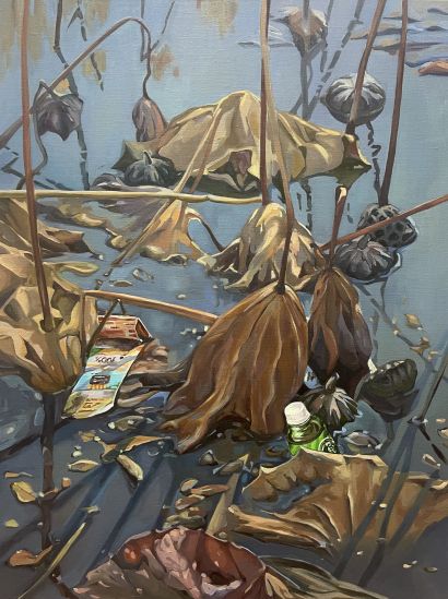 Midday on the Pond. The Confluence of Realities - a Paint Artowrk by Guzel Min