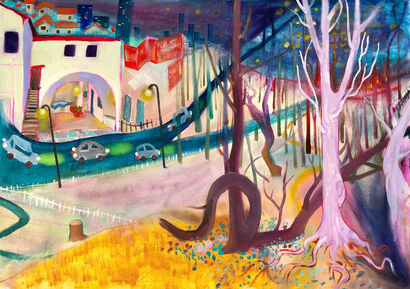 Landscapes of Prelude: A Tryst in November\'s Bloom - a Paint Artowrk by Fiona Hsu