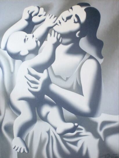 Mother With Child   - a Paint Artowrk by Riv Bulgari