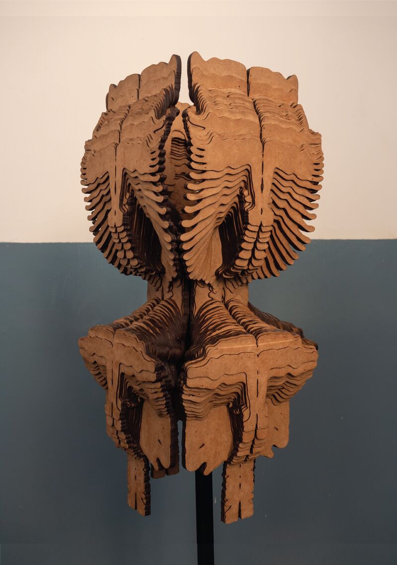 Nadi - Movement of Breath (Paschimotanasana in Wood) - a Sculpture & Installation by Natasha Singh