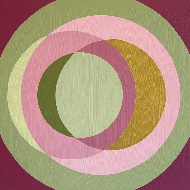 Rotations of Circles in tones of pink, green and gold - a Paint by Laura Rota