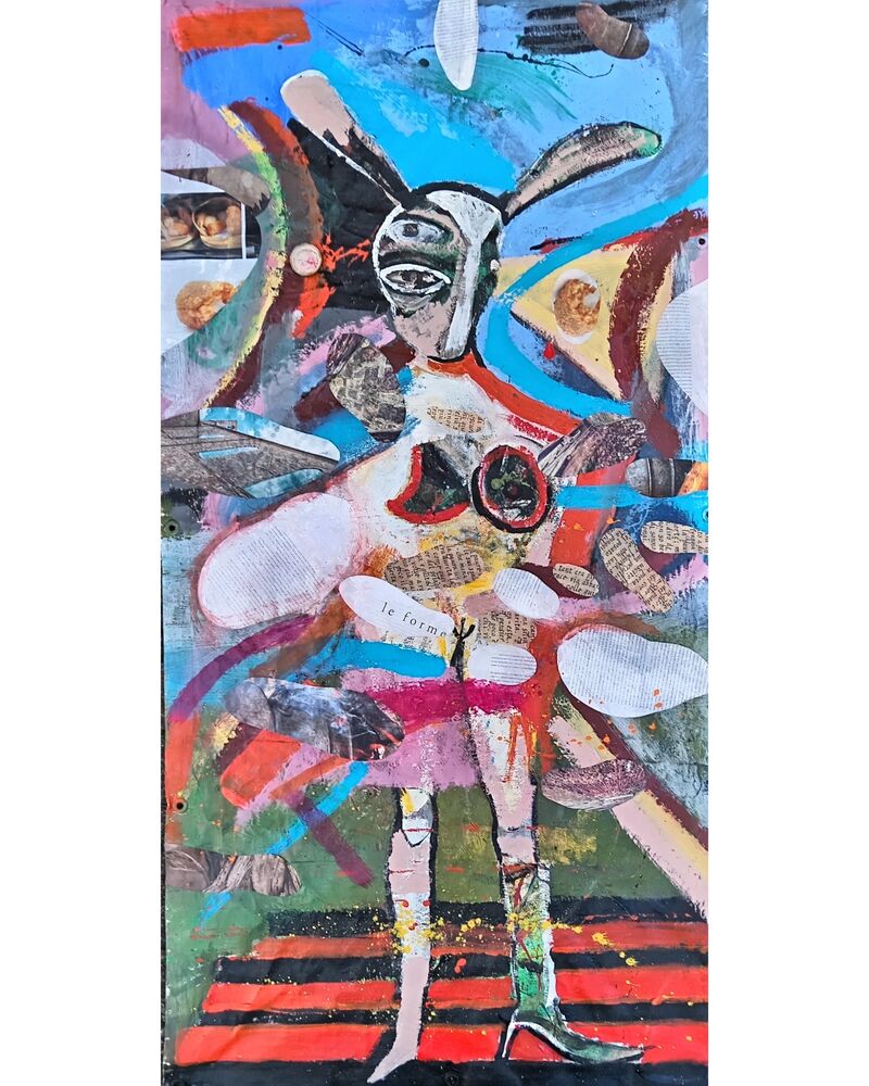 RABBIT GIRL ON THE PATIO  - a Paintings by Roj Moniego Marceau 