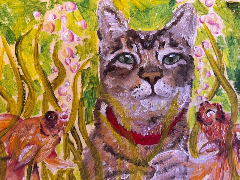 Cat and Golden Fish - a Paint by Elena Belous