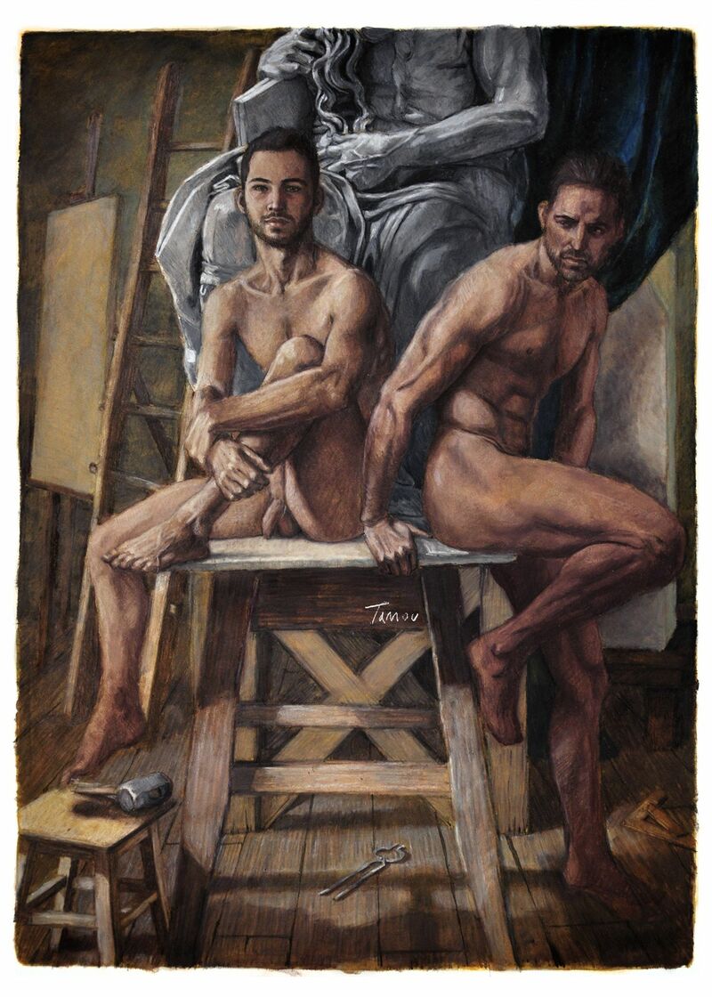 Resting models in the studio - a Paint by J. Tarrou