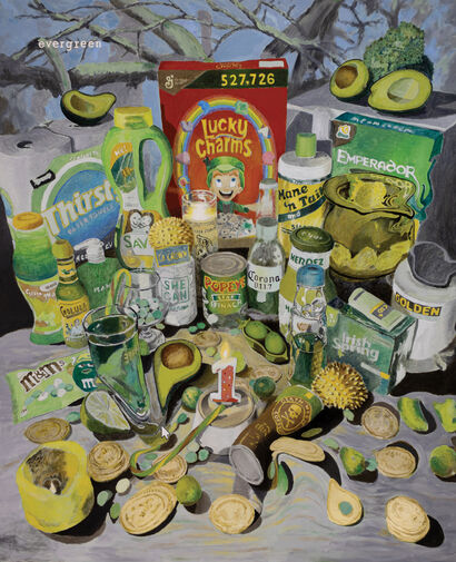 Still Life with Key Limes and Key Lime Pie M&M’s (March) - a Paint Artowrk by Slate Quagmier