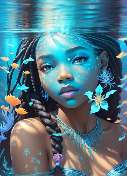  Arechi the sea flower whisperer  from the collection the goddesses of Akazungo. - A Digital Graphics and Cartoon Artwork by Lynn Achieng