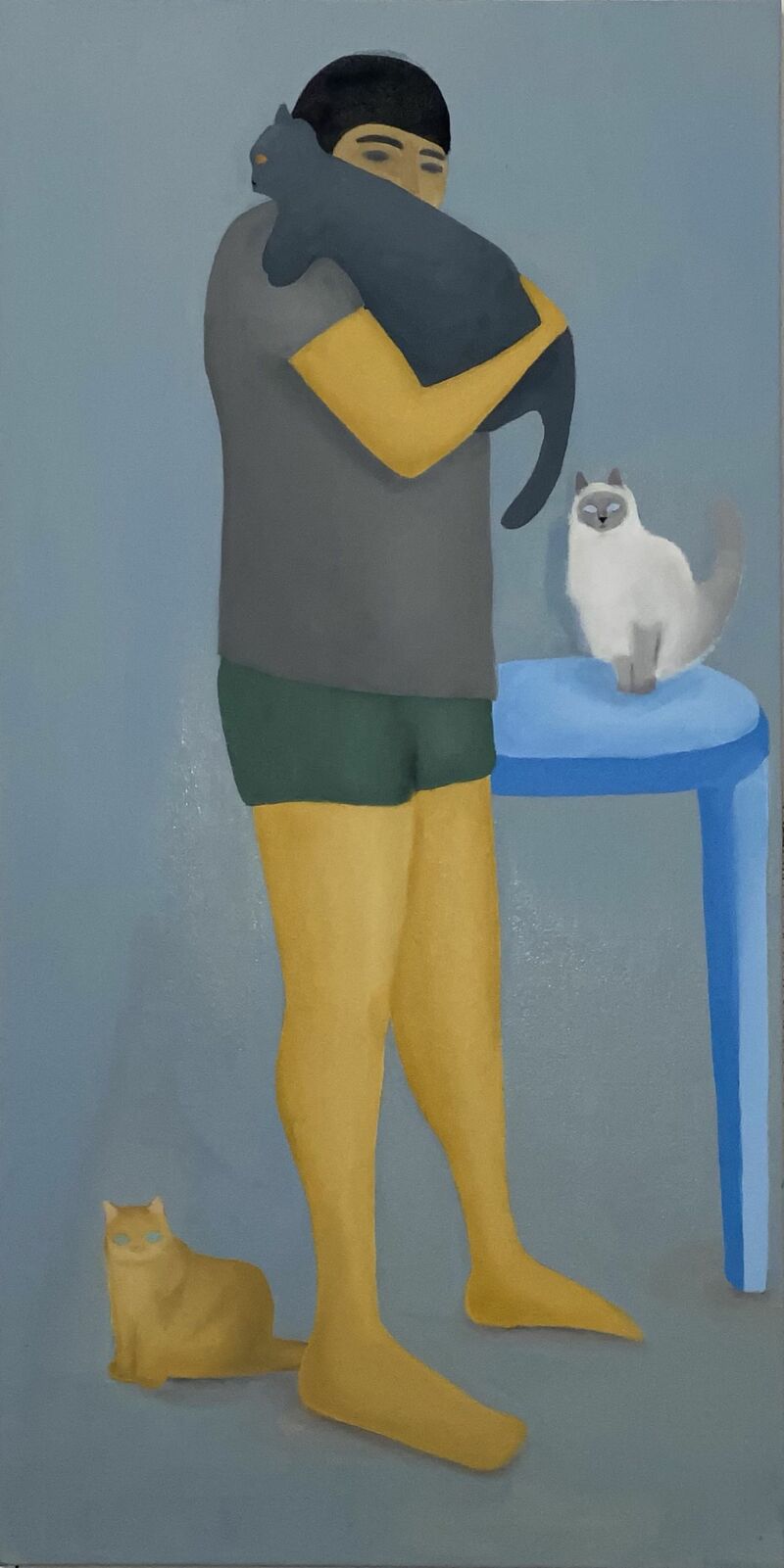 A man with cats - a Paint by Kyuin Baik