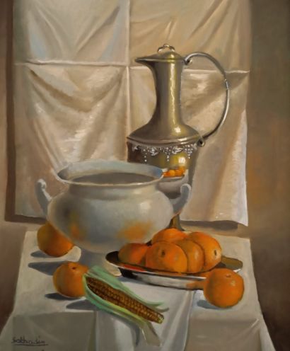 Naranja y blanco  - a Paintings Artwork by Fabián 