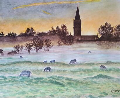 Mist at Sunrise in Salisbury - a Paint Artowrk by Jo Lan Tao