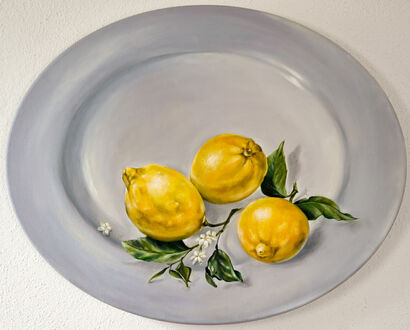 Lemons on a plate, - A Paint Artwork by Tanya Shark