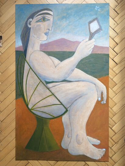 Seascape. Nude. NAME OF THE WORK:   Venus with the Mirror of Truth. Personified wisdom. Title: HN19-PVN15di - A Paint Artwork by Avaliani  