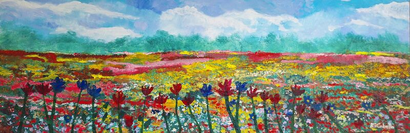 Prado en primavera con flores  - a Paintings by Antonio 