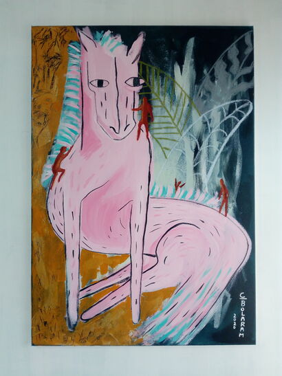 Pink horse and the silhouette men - a Paint Artowrk by Cendrine Keryl Bolaram