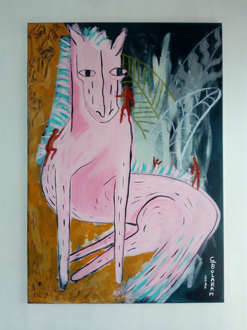Pink horse and the silhouette men - a Paint by Cendrine Keryl Bolaram