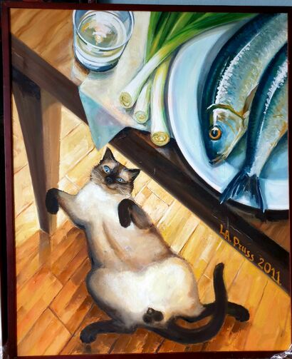 A cat with a herring - a Paint Artowrk by La Pruss