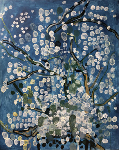 Yin Tielin, China, Trees in Night - A Paint Artwork by Yin Tielin