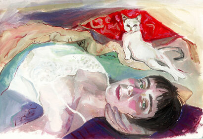 self-portrait with a cat - a Paint Artowrk by Clara Zúccaro
