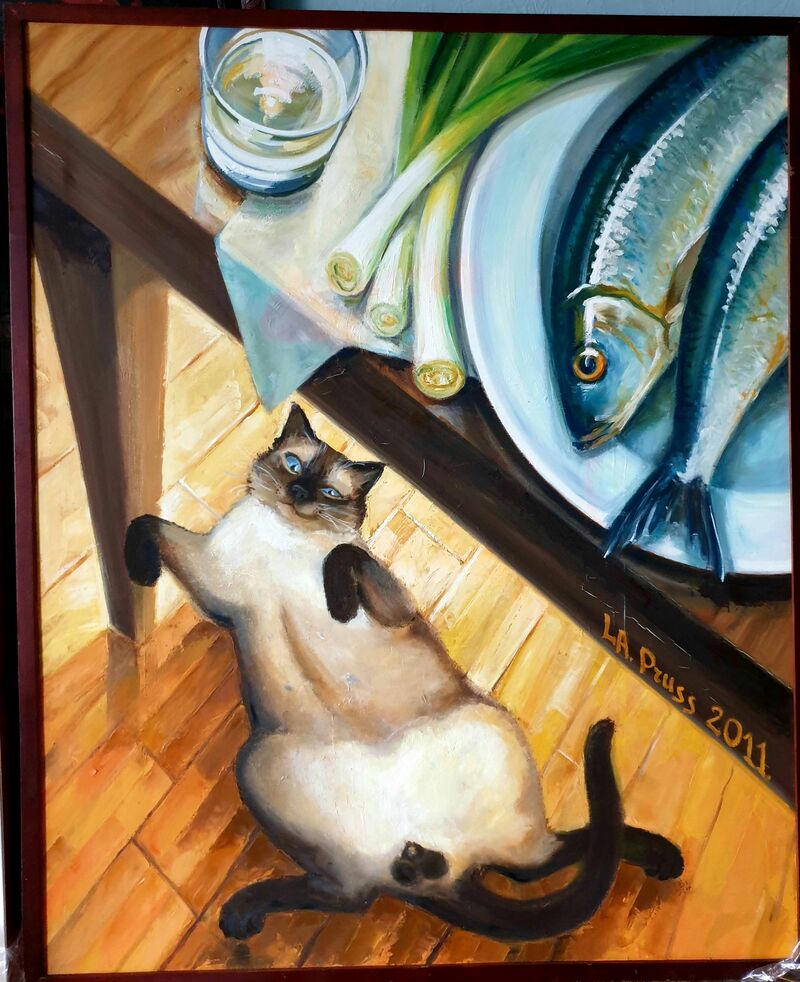 A cat with a herring - a Paint by La Pruss