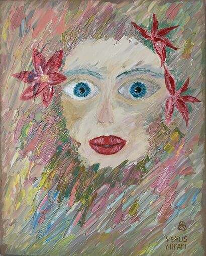 Girl in red flowers - a Paint Artowrk by Venus Mirari