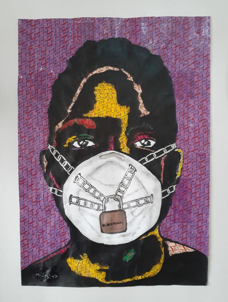 Chained self portrait covid19 mask - a Paint by Josias Mpyana