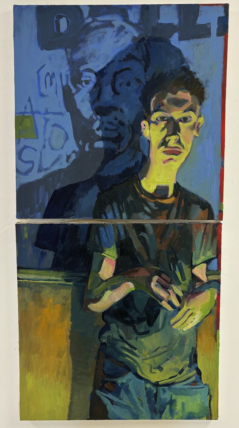 Self Before a Blue Hammer - a Paintings by Freddie Famiglietti